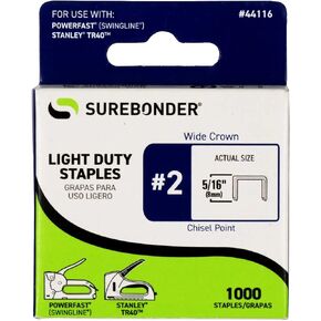 Surebonder 44116 Light Duty 5/16-Inch Leg Length, .500-Inch Crown Staples, Swingline Type, 1000 Count
