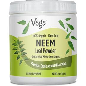 Vegs Organic Neem Leaf Powder - USDA Organic 100% Pure Whole Green Neem Leaves Powder for Cleansing, Immunity, Hair & Skin Health - Premium Gentle Dried & Powdered Neem Leaf - 9 oz