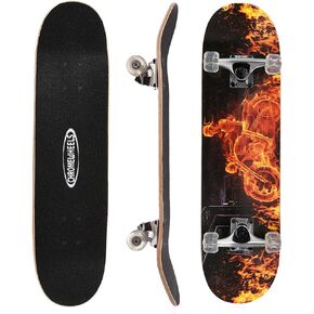 ChromeWheels 31 inch Skateboard Double Kick Skate Board Cruiser Longboard 8 Layer Maple Deck Skateboards for Kids and Beginners