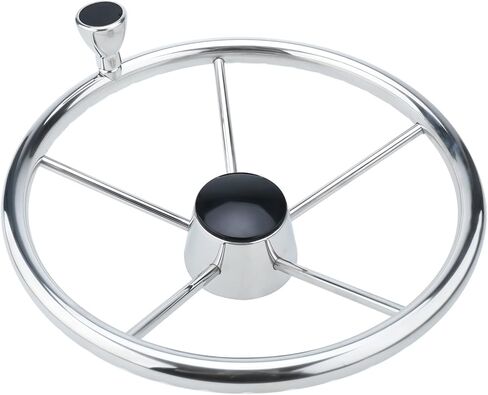 عجلة قيادة قارب من الفولاذ المقاوم للصدأ مقاس 13-1/2 بوصة من NovelBee، عجلة قيادة بحرية بنمط مدمر بخمسة قضبان مع مقبض تحكم وغطاء مركزي بلاستيكي in Kuwait