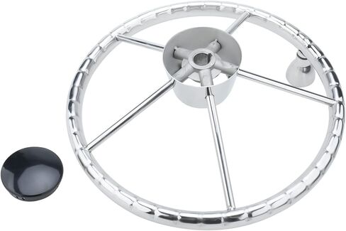 عجلة قيادة قارب من الفولاذ المقاوم للصدأ مقاس 13-1/2 بوصة من NovelBee، عجلة قيادة بحرية بنمط مدمر بخمسة قضبان مع مقبض تحكم وغطاء مركزي بلاستيكي in Kuwait