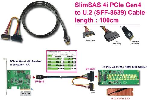 كابلات Micro SATA|كابل SlimSAS 4i PCIe Gen4 إلى U.2 (SFF-8639) لنقل البيانات عالي السرعة - 1 متر in Kuwait