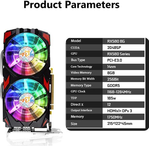 بطاقات رسومية ARDIYES RX 580 (مع مراوح ARGB)، 2048SP، 8 جيجابايت، GDDR5، 256 بت، بطاقة فيديو ألعاب الكمبيوتر، 2XDP، HDMI، PCI Express 3.0 مع إيقاف مروحة التجميد لوحدة معالجة الرسومات لألعاب الكمبيوتر المكتبي in Kuwait