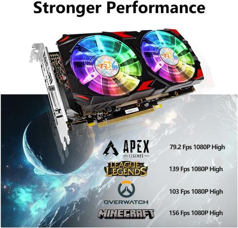 بطاقات رسومية ARDIYES RX 580 (مع مراوح ARGB)، 2048SP، 8 جيجابايت، GDDR5، 256 بت، بطاقة فيديو ألعاب الكمبيوتر، 2XDP، HDMI، PCI Express 3.0 مع إيقاف مروحة التجميد لوحدة معالجة الرسومات لألعاب الكمبيوتر المكتبي in Kuwait