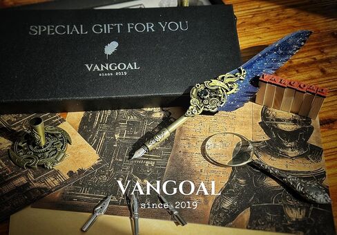 VANGOAL Peacock Feather Pen and Ink Set with Gift Box, Vintage Quill Pen for Writing, Calligraphy Pen Set for Office Supplies, Birthday, Wedding, Christmas Gift (Green - Peacock Feathers) in Kuwait