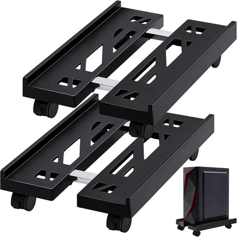 Barydat 2 Pcs Adjustable Computer Tower Stand 7.87-11.81'' Width Mobile CPU Stand Ventilated PC Stand for Under Desk with Rolling Caster Wheels for Gaming Office Home Students Gamers, Black in Saudi Arabia