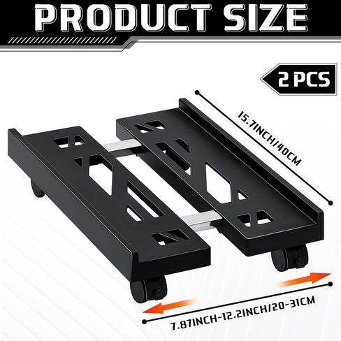Barydat 2 Pcs Adjustable Computer Tower Stand 7.87-11.81'' Width Mobile CPU Stand Ventilated PC Stand for Under Desk with Rolling Caster Wheels for Gaming Office Home Students Gamers, Black in Saudi Arabia
