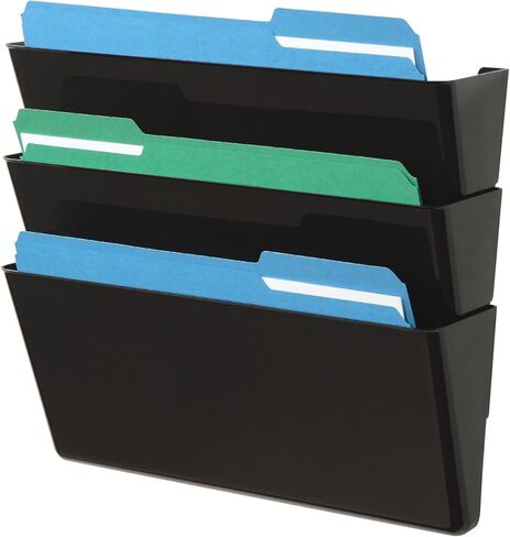 Deflecto Office DocuPocket 73604, Wall File Organizer, Stackable, Letter Size, Black, Set of 3, 13"W x 7"H x 4"D in Saudi Arabia