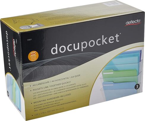 Deflecto Office DocuPocket 73604, Wall File Organizer, Stackable, Letter Size, Black, Set of 3, 13"W x 7"H x 4"D in Saudi Arabia