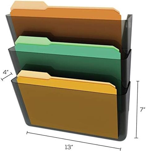 Deflecto Office DocuPocket 73604, Wall File Organizer, Stackable, Letter Size, Black, Set of 3, 13"W x 7"H x 4"D in Saudi Arabia