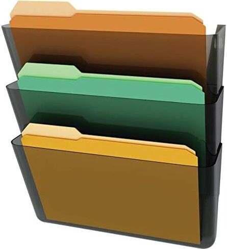 Deflecto Office DocuPocket 73604, Wall File Organizer, Stackable, Letter Size, Black, Set of 3, 13"W x 7"H x 4"D in Saudi Arabia
