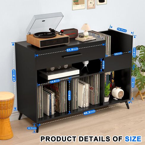 حامل مشغل تسجيلات كبير مع مساحة تخزين من الفينيل، طاولة مشغل تسجيلات مع مخزن تسجيلات، خزانة تخزين تسجيلات الفينيل، يمكن استخدامها أيضًا كحامل تلفزيون، طاولة مشغل تسجيلات تحمل ما يصل إلى 350 ألبومًا in Kuwait