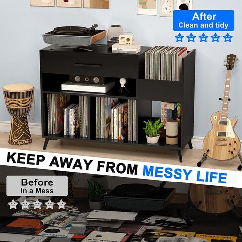 حامل مشغل تسجيلات كبير مع مساحة تخزين من الفينيل، طاولة مشغل تسجيلات مع مخزن تسجيلات، خزانة تخزين تسجيلات الفينيل، يمكن استخدامها أيضًا كحامل تلفزيون، طاولة مشغل تسجيلات تحمل ما يصل إلى 350 ألبومًا in Kuwait
