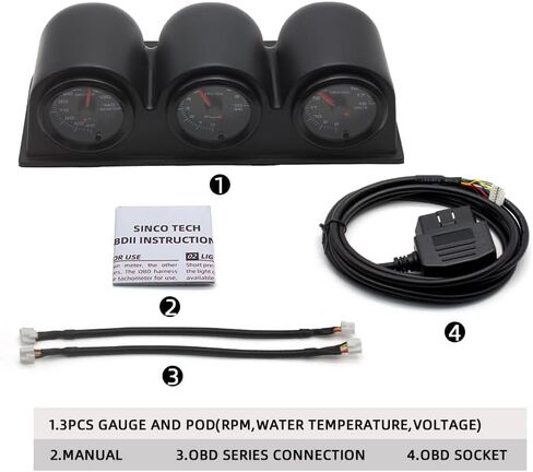 SINCO TECH OBDII 52MM 7 Color Backlight Meter RPM Water Temperature Voltage Gauge in Saudi Arabia