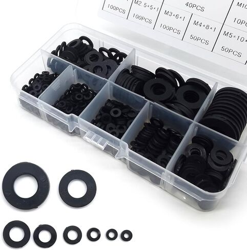 Pack-500 Nylon Washers, O-Shape Rings, Plastic Sealing Rings Assortment Kit, Flat Round Washers Set, Insulation Repair Tools, Gasket Replacements, Universal for Most Cars, Trucks (Black) in Saudi Arabia