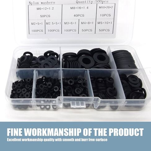 Pack-500 Nylon Washers, O-Shape Rings, Plastic Sealing Rings Assortment Kit, Flat Round Washers Set, Insulation Repair Tools, Gasket Replacements, Universal for Most Cars, Trucks (Black) in Saudi Arabia