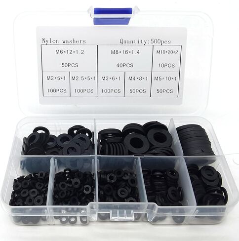 Pack-500 Nylon Washers, O-Shape Rings, Plastic Sealing Rings Assortment Kit, Flat Round Washers Set, Insulation Repair Tools, Gasket Replacements, Universal for Most Cars, Trucks (Black) in Saudi Arabia