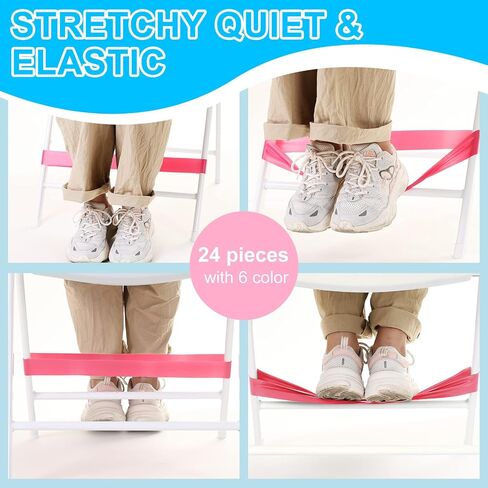 24 Pcs Chair Bands for Kids Colorful ADHD Tools for Kids Fidget Band Chair Rubber Band Stretchy Resistance Fidget Bands for Kids Chairs Students ADHD Sensory (Elegant Colors,Mixed Sizes) in Kuwait