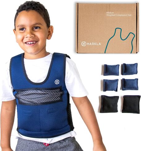 Harkla Weighted Vest for Kids - Neoprene Compression Vest - Ages 5 to 9 - Adjustable Kids Weighted Vest with 2lb weight - Breathable and Washable Compression Vest - Medium in Saudi Arabia