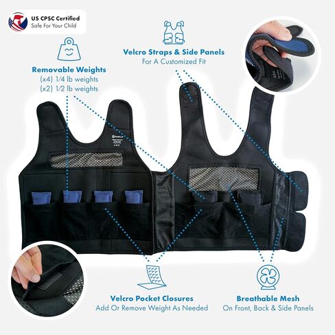 Harkla Weighted Vest for Kids - Neoprene Compression Vest - Ages 5 to 9 - Adjustable Kids Weighted Vest with 2lb weight - Breathable and Washable Compression Vest - Medium in Saudi Arabia