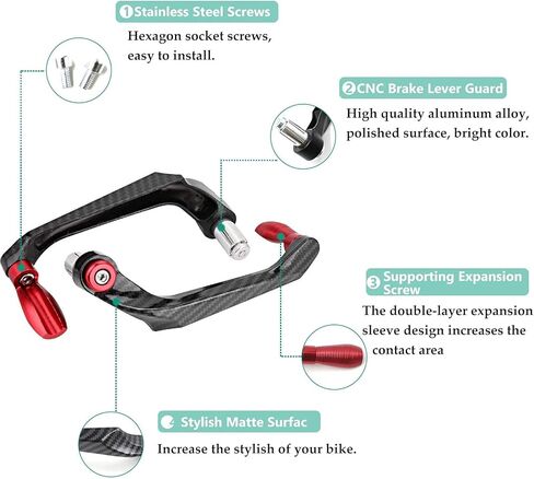 BiSbaL Universal 7/8in 22mm CNC الألومنيوم المقود الفرامل رافعة اليد حامي الحرس للدراجات النارية، الدراجات النارية، الدراجات البخارية، السيارات الكهربائية، الدراجات الجبلية (أحمر) in Kuwait