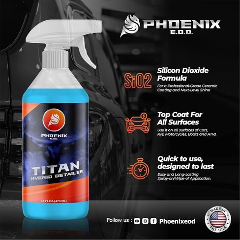 Titan Hybrid Detailer (16oz) - بخاخ تفاصيل طلاء السيراميك الهجين الذي يلمع وينظف ويحمي - طلاء علوي لغسيل السيارات وواقي الطلاء - يدوم لفترة أطول من شمع السيارة in Kuwait
