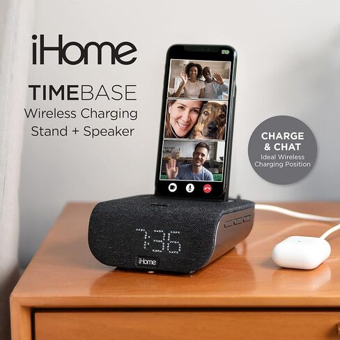 iHome Alarm Clock with Wireless Charging, USB Charging, and Bluetooth Speaker, Digital Alarm Clock for Bedroom, Home Office, or Dorm (IBTW20BX) in Kuwait