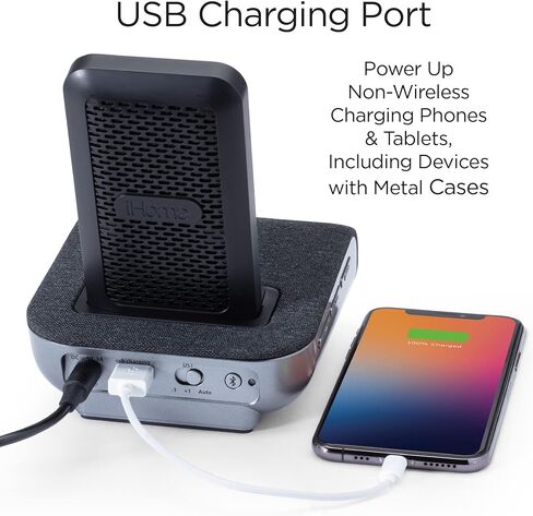 iHome Alarm Clock with Wireless Charging, USB Charging, and Bluetooth Speaker, Digital Alarm Clock for Bedroom, Home Office, or Dorm (IBTW20BX) in Kuwait