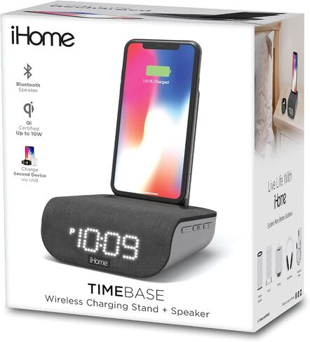 iHome Alarm Clock with Wireless Charging, USB Charging, and Bluetooth Speaker, Digital Alarm Clock for Bedroom, Home Office, or Dorm (IBTW20BX) in Kuwait