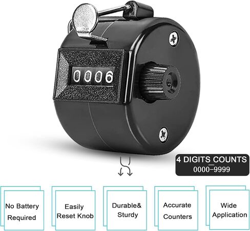 عداد تالي محمول باليد، نقرة يدوية، نقرة رقمية يدوية، عدادات تالي غرزة ميكانيكية، درجة راحة اليد مكونة من 4 أرقام، عدد عداد النقر للأشخاص، والجولف، والكروشيه، واللفة، والحياكة، والأطفال الصغار، والتململ in Kuwait