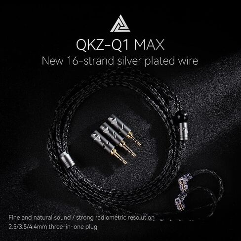Linsoul QKZ Q1 MAX 16 حامل 352 نواة سماعات HiFi مطلية بالفضة كابل ترقية مع كابل استبدال قابس 2.5 مم / 3.5 مم / 4.4 مم قابل للتبديل لعشاق الصوت (أسود، MMCX) in Saudi Arabia