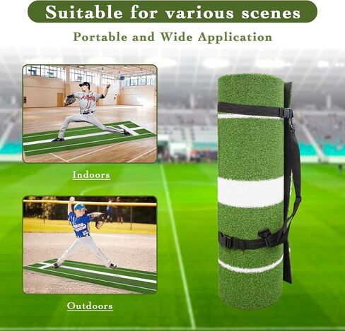 Umisu Softball Pitching Mat 10' x 3',Portable Softball Pitching Rubber Mound,Softball Pitching Aids for Indoor Outdoor Pitching Practice by Softball with Pitching Pad Anti-Fade Anti-Slip Pitch-Green in Kuwait
