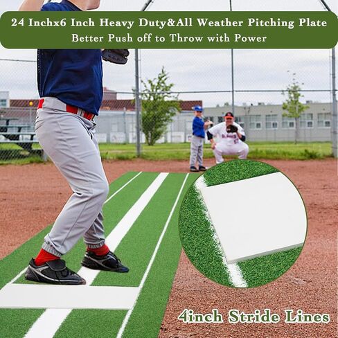 Umisu Softball Pitching Mat 10' x 3',Portable Softball Pitching Rubber Mound,Softball Pitching Aids for Indoor Outdoor Pitching Practice by Softball with Pitching Pad Anti-Fade Anti-Slip Pitch-Green in Kuwait