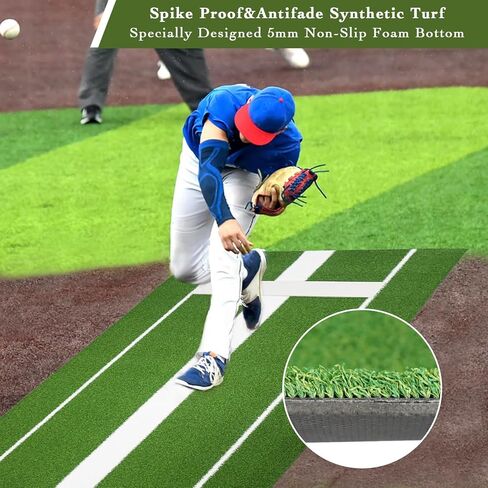 Umisu Softball Pitching Mat 10' x 3',Portable Softball Pitching Rubber Mound,Softball Pitching Aids for Indoor Outdoor Pitching Practice by Softball with Pitching Pad Anti-Fade Anti-Slip Pitch-Green in Kuwait