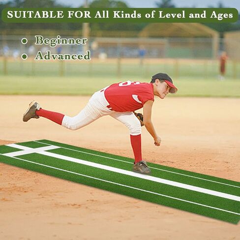 Umisu Softball Pitching Mat 10' x 3',Portable Softball Pitching Rubber Mound,Softball Pitching Aids for Indoor Outdoor Pitching Practice by Softball with Pitching Pad Anti-Fade Anti-Slip Pitch-Green in Kuwait