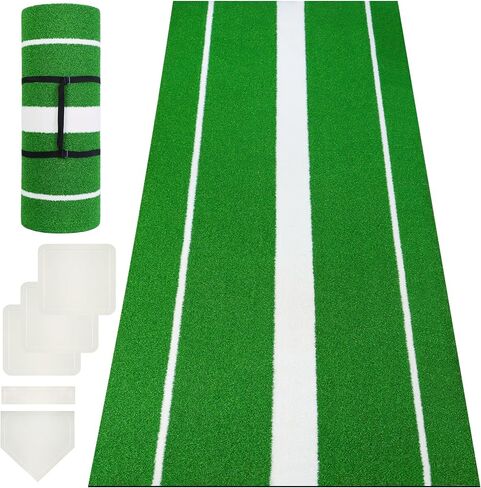 حصيرة رمي الكرة اللينة، مطاط رمي الكرة اللينة/التل/مساعدات العشب حصيرة أباريق البيسبول وسادة تدريب مضادة للتلاشي ومضادة للانزلاق لقفص المنزل في الفناء الخلفي الداخلي والخارجي مع حزام حمل ولوحة منزلية 5 قطع in Kuwait