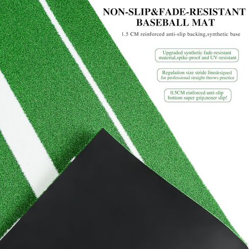 حصيرة رمي الكرة اللينة، مطاط رمي الكرة اللينة/التل/مساعدات العشب حصيرة أباريق البيسبول وسادة تدريب مضادة للتلاشي ومضادة للانزلاق لقفص المنزل في الفناء الخلفي الداخلي والخارجي مع حزام حمل ولوحة منزلية 5 قطع in Kuwait