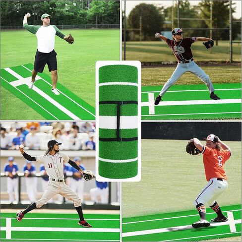 حصيرة رمي الكرة اللينة، مطاط رمي الكرة اللينة/التل/مساعدات العشب حصيرة أباريق البيسبول وسادة تدريب مضادة للتلاشي ومضادة للانزلاق لقفص المنزل في الفناء الخلفي الداخلي والخارجي مع حزام حمل ولوحة منزلية 5 قطع in Kuwait