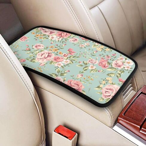 SXEACVS Flower Pink Car Center Console Pad for Women Men Universal Accessories Vehicle SUV Truck Auto Armrest Cover Protector Cushion Decoration in Saudi Arabia