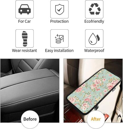 SXEACVS Flower Pink Car Center Console Pad for Women Men Universal Accessories Vehicle SUV Truck Auto Armrest Cover Protector Cushion Decoration in Saudi Arabia