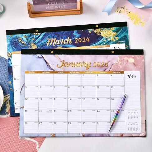 Calendar 2024-2025 - Desk Calendar 2024-2025, MAR 2024 - AUG 2025,18 Monthly 2024-2025 Desk/Wall Calendar 2-in-1, 16.9" x 11.9", with Corner Protectors, Ruled Blocks - Blue in Saudi Arabia