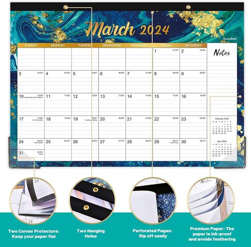 Calendar 2024-2025 - Desk Calendar 2024-2025, MAR 2024 - AUG 2025,18 Monthly 2024-2025 Desk/Wall Calendar 2-in-1, 16.9" x 11.9", with Corner Protectors, Ruled Blocks - Blue in Saudi Arabia
