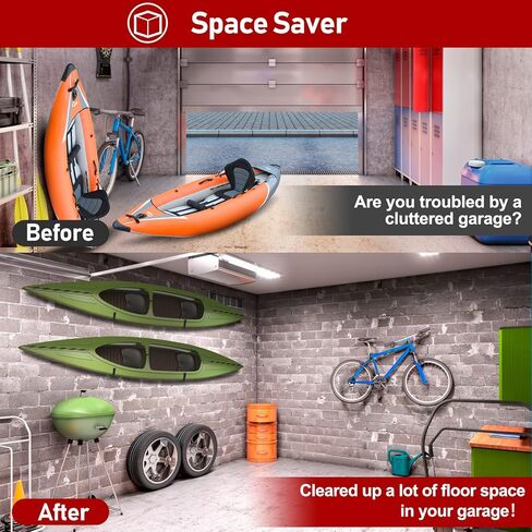 ترقية 15 بوصة الثقيلة المرآب داخلي قوارب الكاياك، 4 حزمة الشماعات زورق تخزين المرآب سعة 120LB، السنانير شماعات الزورق لتعليق ألواح ركوب الأمواج زورق سلالم كراسي الشاطئ دراجات الخشب in Kuwait