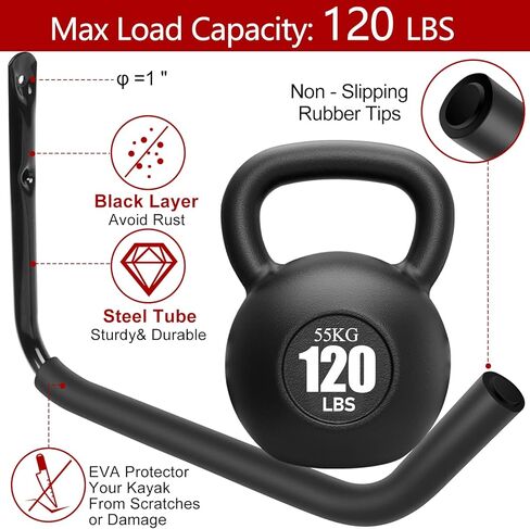 ترقية 15 بوصة الثقيلة المرآب داخلي قوارب الكاياك، 4 حزمة الشماعات زورق تخزين المرآب سعة 120LB، السنانير شماعات الزورق لتعليق ألواح ركوب الأمواج زورق سلالم كراسي الشاطئ دراجات الخشب in Kuwait