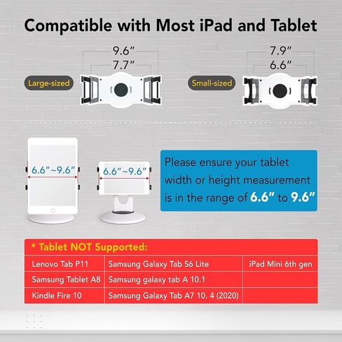 EHO iPad Stand, 360° Rotating Commercial Tablet Stand, Retail Kiosk, 6"-13" (Screens) Adapter Universal Tablet Clamp Holder for iPad, iPad Air, iPad Mini, Microsoft Surface, Most Tablets - Black in Saudi Arabia