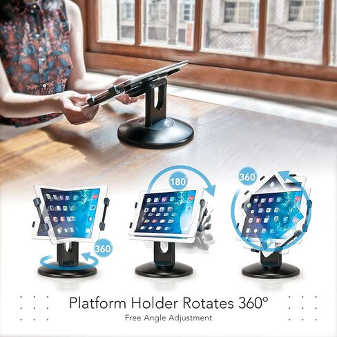 EHO iPad Stand, 360° Rotating Commercial Tablet Stand, Retail Kiosk, 6"-13" (Screens) Adapter Universal Tablet Clamp Holder for iPad, iPad Air, iPad Mini, Microsoft Surface, Most Tablets - Black in Saudi Arabia