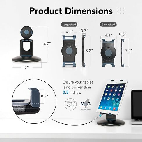 EHO iPad Stand, 360° Rotating Commercial Tablet Stand, Retail Kiosk, 6"-13" (Screens) Adapter Universal Tablet Clamp Holder for iPad, iPad Air, iPad Mini, Microsoft Surface, Most Tablets - Black in Saudi Arabia
