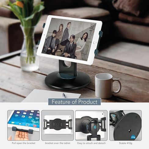 EHO iPad Stand, 360° Rotating Commercial Tablet Stand, Retail Kiosk, 6"-13" (Screens) Adapter Universal Tablet Clamp Holder for iPad, iPad Air, iPad Mini, Microsoft Surface, Most Tablets - Black in Saudi Arabia