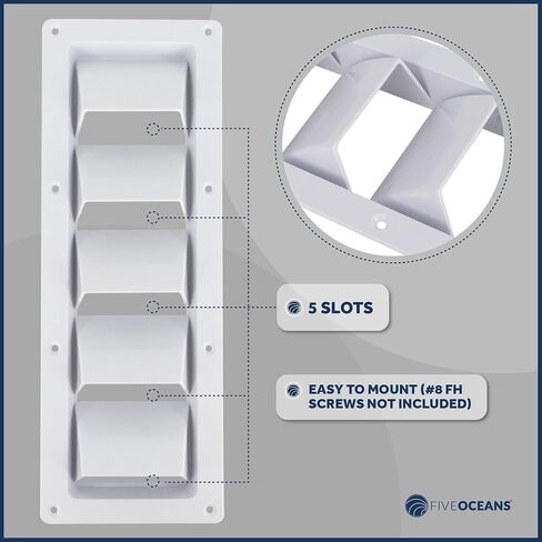 Five Oceans 5-Slotted Louvered Ventilators, 13-1/4-Inch x 4-3/4-Inch, White ABS Plastic, 2 Pack - FO106-M2 in Saudi Arabia