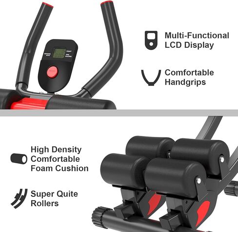 جهاز تمارين البطن من eHUPOO Ab Machine، جهاز تدريب أساسي وبطن لتمارين الجسم بالكامل لصالة الألعاب الرياضية المنزلية، مدرب خصر قابل للطي مع أشرطة مقاومة باللون الأحمر in Kuwait